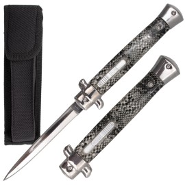 11 Inch Black Snake Double Action OTF Stiletto Automatic Knife Satin Dagger