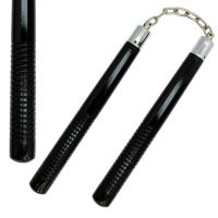 12" Black Wood Round Nunchaku Chain With Grips
