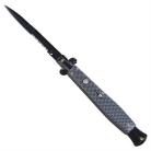 12.5" Carbon Fiber Stiletto Automatic Knife Black Bayo Serrated