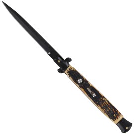 12.5" Faux Stag Stiletto Automatic Knife Black Bayo Switchblade