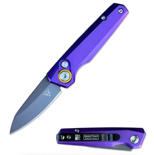 3.25" Closed Purple Mini Automatic Drop Point Push Button Switchblade Knife