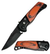 3.25" Black Metal Wood Handle Push Button Mini Automatic Pocket Knife