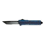 5" Closed Blue D/A Automatic OTF Switch Blade Knife Tanto Serrated