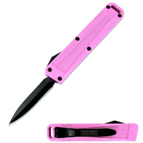 5" Mini Pocket Torpedo Pink D/A OTF Automatic Knife Dagger Point Black Blade