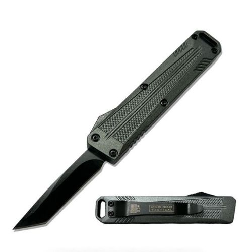 5.25" Pop Star Gray D/A OTF Automatic Knife Tanto Point Black Plain