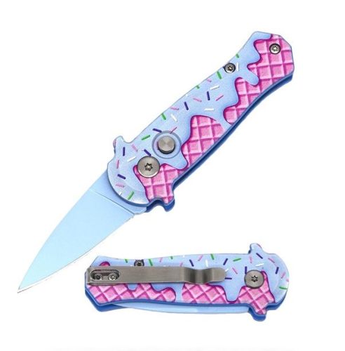 5.25" Open Sprinkle Waffle CNC Aluminum Handle Mini Auto Switch Blade Knife