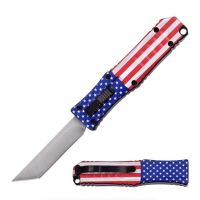 5.25" Automatic Out The Front Micro D/A OTF Tanto Blade American Flag Knife