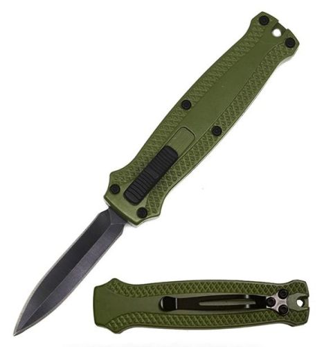 5.35" Mini OD Green D/A OTF Automatic Knife Dagger Point Black Plain