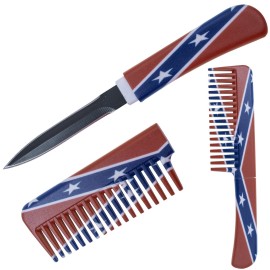 6" Concealed Comb Knife Confederate Flag Black Dagger