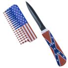 6" Concealed Comb Knife Confederate USA Flag Black Dagger