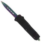 6.75" Mini Ranger OTF Black Automatic Knife Blue Damascus Dagger