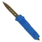 6.75" Mini Ranger D/A OTF Blue Automatic Knife Gold Damascus Dagger