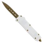 6.75" Mini Ranger D/A OTF White Automatic Knife Gold Damascus Dagger