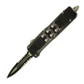 7 Inch Cross Bones D/A OTF Automatic Knife Black Dagger Serrated