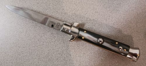 7.75" SKM Switchblade Stiletto Imitation Horn Automatic Knife Flat Grind