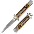 7" Stag Leverlock Automatic Knife Brass Satin Bayo