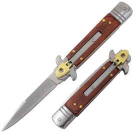 7" Wood Leverlock Automatic Knife Brass Satin Bayo