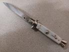 7.75" SKM Switchblade Stiletto White Pearl Automatic Knife Flat Grind