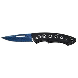 8" Black Auto Blade Knife Blue Damascus Etch Switchblade