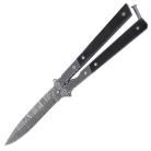 8.75 Inch Black Stone Wash Butterfly Knife Balisong Damascus Drop Point
