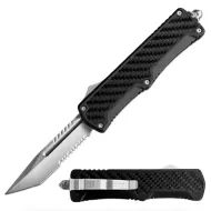 8" Compact Satin Finish Tanto Serrated Blade Carbon Fiber Automatic D/A OTF Knife