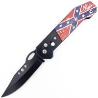 8" Confederate Flag Automatic Knife Black Drop Point