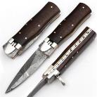 8" Damascus Lever Lock Sheesham Wood Automatic Knife Filework Spear Point