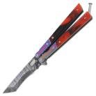 8.75" Fire Titanium Butterfly Knife Balisong Damascus Tanto