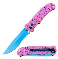 8" Open Blue Blade Switch Blade Automatic Knife Pink Sprinkles