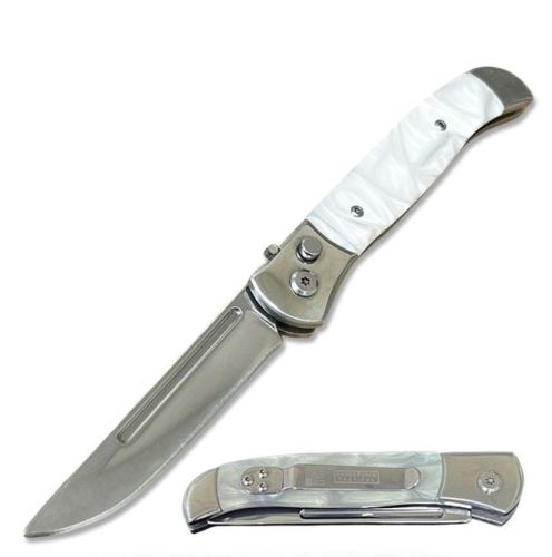 8" Overall Everyday White Pearl Carry Clip Point Auto Switchblade Knife