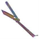 8.75" Rainbow Heavy Lines Butterfly Knife Platinum Tanto