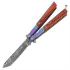 8.75" Rosewood Titanium Butterfly Knife Balisong Damascus Clip Point