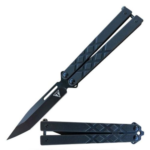 8.25" Overall Tac Black G-10 Ball Bearing Balisong Butterfly Knife Tanto Blade