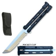8.25" Overall Heavy Weight Black Balisong Butterfly Knife Tanto Serrated Blade
