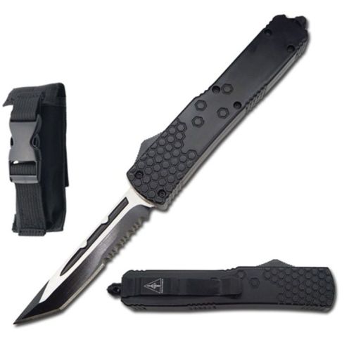 8.25" Open Commando D/A OTF Automatic Knife Tanto Serrated Black Two Tone