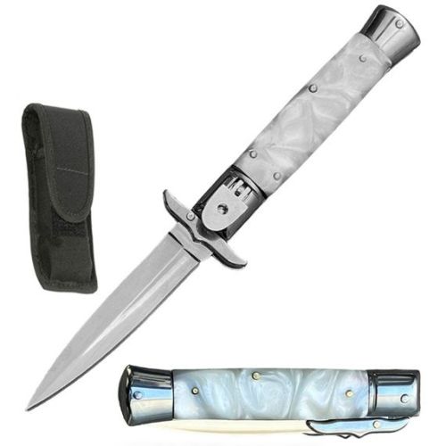 8.25" White Pearl Automatic Lever Lock Stiletto Knife