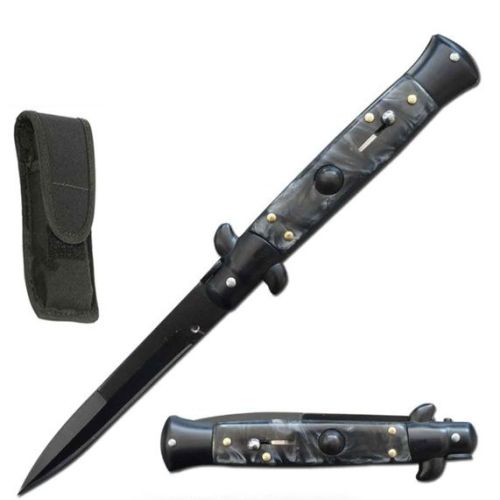 Top Value Black Marble Milano Stiletto Automatic Knife (8.75" Overall)
