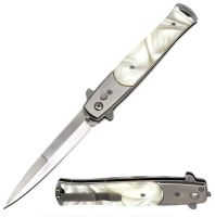 8.75" Coil Spring White Pearl Milano Stiletto Automatic Knife (4" Bayonet)