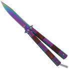 8.75" Split Wood Heavy Butterfly Knife Rainbow Clip Point