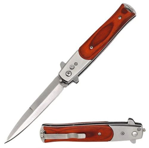 8.75" Coil Spring Square Wood Milano Stiletto Automatic Knife (4" Bayonet)