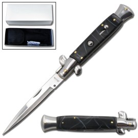 9.5" Black Pearl Switchblade Stiletto Automatic Knife