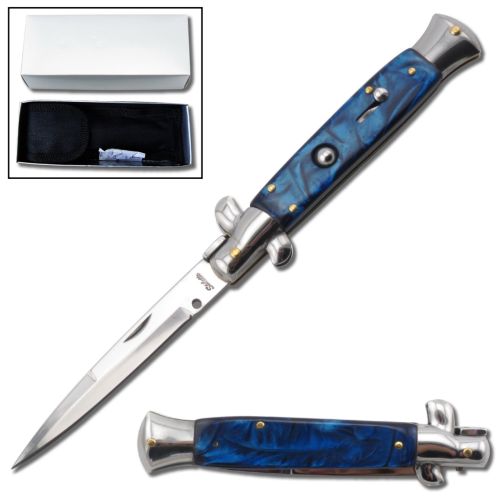 Best Top Value Pearl Blue Milano Stiletto Automatic Knife (9.75" Overall)