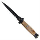 9.5" Antique Wood Stiletto Automatic Knife Black Bayo