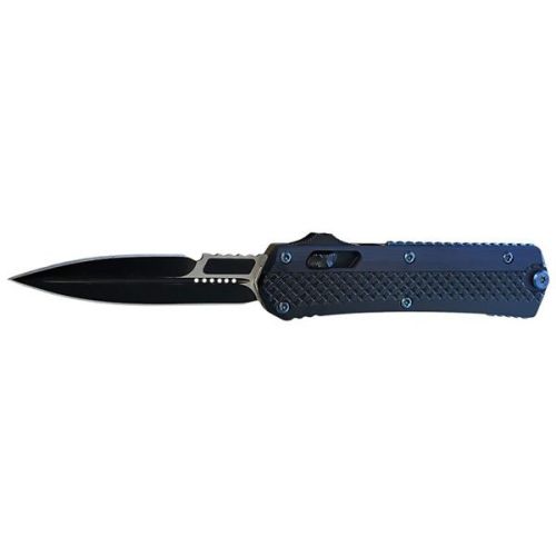 9" Blue Needlepoint Automatic Triple Action Out The Front Knife