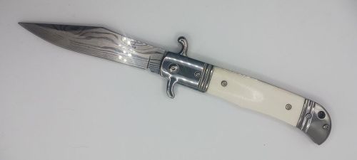 9" CZ Bolster Release Automatic Knife White Bone (4" Damascus)