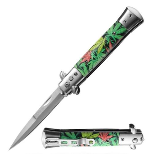 9" Coil Spring Marijuana Cannabis Milano Stiletto Automatic Knife (4" Bayonet)