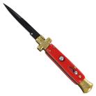 9" Cross Red Stiletto Automatic Knife Brass Black Bayo Dozen
