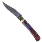 9" Damascus Leverlock Blue Red Wood Automatic Knife Clip Point