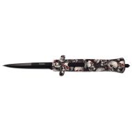 9" Dead Skulls ABS Gray D/A OTF Stiletto Automatic Knife Black Bayonet