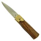9" Filework Brass Wood Automatic Leverlock Knife D2 Spear Point